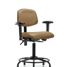 Vinyl Chair - Medium Bench Height with Round Tube Base, Seat Tilt, Adjustable Arms, & Stationary Glides in Taupe Trailblazer Vinyl - VMBCH-RT-T1-A1-RG-8584