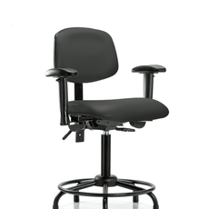 Vinyl Chair - Medium Bench Height with Round Tube Base, Seat Tilt, Adjustable Arms, & Stationary Glides in Charcoal Trailblazer Vinyl - VMBCH-RT-T1-A1-RG-8605