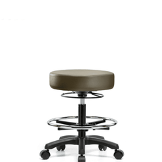 Vinyl Mini-Stool - Medium Bench Height with Chrome Foot Ring & Casters in Taupe Supernova Vinyl - VMBMS-RG-CF-RC-8809