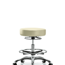 Vinyl Stool without Back Chrome - Medium Bench Height with Chrome Foot Ring & Casters in Adobe White Trailblazer Vinyl - VMBSO-CR-CF-CC-8501