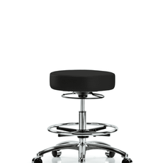 Vinyl Stool without Back Chrome - Medium Bench Height with Chrome Foot Ring & Casters in Black Trailblazer Vinyl - VMBSO-CR-CF-CC-8540