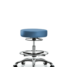 Vinyl Stool without Back Chrome - Medium Bench Height with Chrome Foot Ring & Casters in Colonial Blue Trailblazer Vinyl - VMBSO-CR-CF-CC-8546
