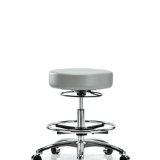 Vinyl Stool without Back Chrome - Medium Bench Height with Chrome Foot Ring & Casters in Dove Trailblazer Vinyl - VMBSO-CR-CF-CC-8567