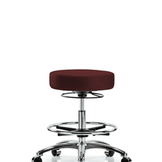 Vinyl Stool without Back Chrome - Medium Bench Height with Chrome Foot Ring & Casters in Burgundy Trailblazer Vinyl - VMBSO-CR-CF-CC-8569