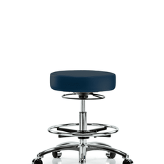 Vinyl Stool without Back Chrome - Medium Bench Height with Chrome Foot Ring & Casters in Imperial Blue Trailblazer Vinyl - VMBSO-CR-CF-CC-8582