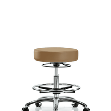 Vinyl Stool without Back Chrome - Medium Bench Height with Chrome Foot Ring & Casters in Taupe Trailblazer Vinyl - VMBSO-CR-CF-CC-8584