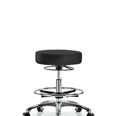 Vinyl Stool without Back Chrome - Medium Bench Height with Chrome Foot Ring & Casters in Charcoal Trailblazer Vinyl - VMBSO-CR-CF-CC-8605