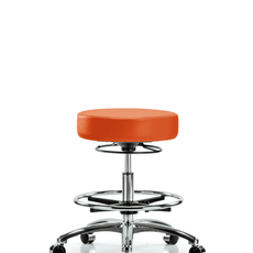 Vinyl Stool without Back Chrome - Medium Bench Height with Chrome Foot Ring & Casters in Orange Kist Trailblazer Vinyl - VMBSO-CR-CF-CC-8613