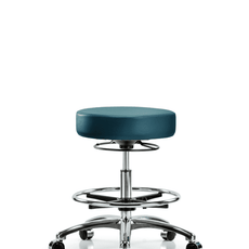 Vinyl Stool without Back Chrome - Medium Bench Height with Chrome Foot Ring & Casters in Marine Blue Supernova Vinyl - VMBSO-CR-CF-CC-8801