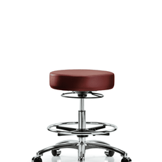 Vinyl Stool without Back Chrome - Medium Bench Height with Chrome Foot Ring & Casters in Taupe Supernova Vinyl - VMBSO-CR-CF-CC-8815