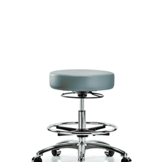 Vinyl Stool without Back Chrome - Medium Bench Height with Chrome Foot Ring & Casters in Storm Supernova Vinyl - VMBSO-CR-CF-CC-8822