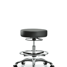 Vinyl Stool without Back Chrome - Medium Bench Height with Chrome Foot Ring & Casters in Carbon Supernova Vinyl - VMBSO-CR-CF-CC-8823