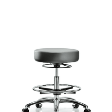 Vinyl Stool without Back Chrome - Medium Bench Height with Chrome Foot Ring & Casters in Sterling Supernova Vinyl - VMBSO-CR-CF-CC-8840