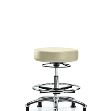 Vinyl Stool without Back Chrome - Medium Bench Height with Chrome Foot Ring & Stationary Glides in Adobe White Trailblazer Vinyl - VMBSO-CR-CF-RG-8501