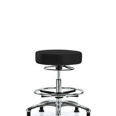 Vinyl Stool without Back Chrome - Medium Bench Height with Chrome Foot Ring & Stationary Glides in Black Trailblazer Vinyl - VMBSO-CR-CF-RG-8540