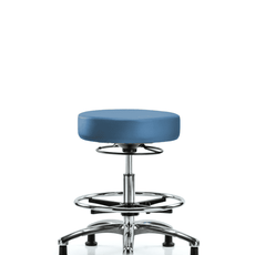 Vinyl Stool without Back Chrome - Medium Bench Height with Chrome Foot Ring & Stationary Glides in Colonial Blue Trailblazer Vinyl - VMBSO-CR-CF-RG-8546