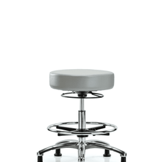 Vinyl Stool without Back Chrome - Medium Bench Height with Chrome Foot Ring & Stationary Glides in Dove Trailblazer Vinyl - VMBSO-CR-CF-RG-8567