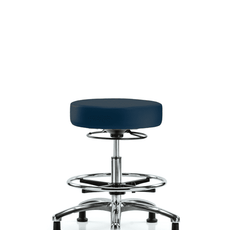 Vinyl Stool without Back Chrome - Medium Bench Height with Chrome Foot Ring & Stationary Glides in Imperial Blue Trailblazer Vinyl - VMBSO-CR-CF-RG-8582