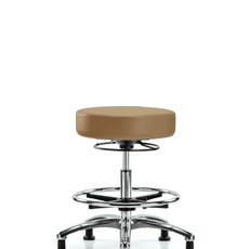 Vinyl Stool without Back Chrome - Medium Bench Height with Chrome Foot Ring & Stationary Glides in Taupe Trailblazer Vinyl - VMBSO-CR-CF-RG-8584