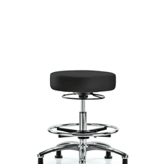 Vinyl Stool without Back Chrome - Medium Bench Height with Chrome Foot Ring & Stationary Glides in Charcoal Trailblazer Vinyl - VMBSO-CR-CF-RG-8605
