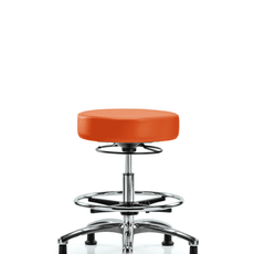 Vinyl Stool without Back Chrome - Medium Bench Height with Chrome Foot Ring & Stationary Glides in Orange Kist Trailblazer Vinyl - VMBSO-CR-CF-RG-8613