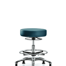 Vinyl Stool without Back Chrome - Medium Bench Height with Chrome Foot Ring & Stationary Glides in Marine Blue Supernova Vinyl - VMBSO-CR-CF-RG-8801