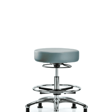 Vinyl Stool without Back Chrome - Medium Bench Height with Chrome Foot Ring & Stationary Glides in Storm Supernova Vinyl - VMBSO-CR-CF-RG-8822