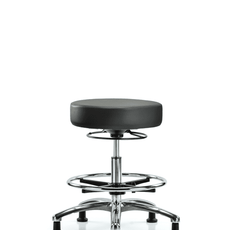 Vinyl Stool without Back Chrome - Medium Bench Height with Chrome Foot Ring & Stationary Glides in Carbon Supernova Vinyl - VMBSO-CR-CF-RG-8823