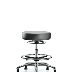 Vinyl Stool without Back Chrome - Medium Bench Height with Chrome Foot Ring & Stationary Glides in Sterling Supernova Vinyl - VMBSO-CR-CF-RG-8840