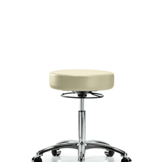 Vinyl Stool without Back Chrome - Medium Bench Height with Casters in Adobe White Trailblazer Vinyl - VMBSO-CR-NF-CC-8501