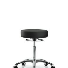 Vinyl Stool without Back Chrome - Medium Bench Height with Casters in Black Trailblazer Vinyl - VMBSO-CR-NF-CC-8540