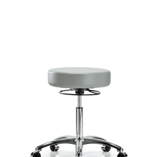 Vinyl Stool without Back Chrome - Medium Bench Height with Casters in Dove Trailblazer Vinyl - VMBSO-CR-NF-CC-8567