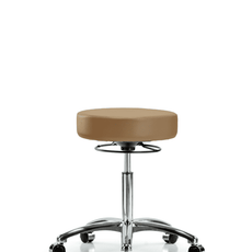 Vinyl Stool without Back Chrome - Medium Bench Height with Casters in Taupe Trailblazer Vinyl - VMBSO-CR-NF-CC-8584