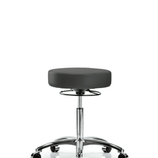 Vinyl Stool without Back Chrome - Medium Bench Height with Casters in Charcoal Trailblazer Vinyl - VMBSO-CR-NF-CC-8605
