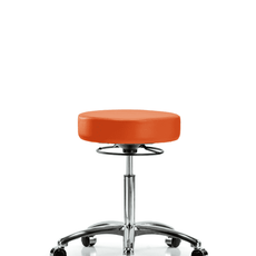 Vinyl Stool without Back Chrome - Medium Bench Height with Casters in Orange Kist Trailblazer Vinyl - VMBSO-CR-NF-CC-8613
