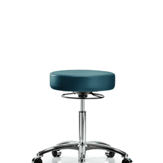 Vinyl Stool without Back Chrome - Medium Bench Height with Casters in Marine Blue Supernova Vinyl - VMBSO-CR-NF-CC-8801