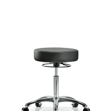 Vinyl Stool without Back Chrome - Medium Bench Height with Casters in Carbon Supernova Vinyl - VMBSO-CR-NF-CC-8823
