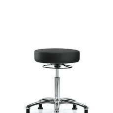Vinyl Stool without Back Chrome - Medium Bench Height with Stationary Glides in Black Trailblazer Vinyl - VMBSO-CR-NF-RG-8540