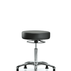 Vinyl Stool without Back Chrome - Medium Bench Height with Stationary Glides in Carbon Supernova Vinyl - VMBSO-CR-NF-RG-8823