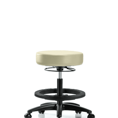 Vinyl Stool without Back - Medium Bench Height with Black Foot Ring & Casters in Adobe White Trailblazer Vinyl - VMBSO-RG-BF-RC-8501