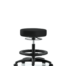 Vinyl Stool without Back - Medium Bench Height with Black Foot Ring & Casters in Black Trailblazer Vinyl - VMBSO-RG-BF-RC-8540
