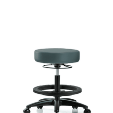 Vinyl Stool without Back - Medium Bench Height with Black Foot Ring & Casters in Colonial Blue Trailblazer Vinyl - VMBSO-RG-BF-RC-8546