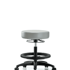 Vinyl Stool without Back - Medium Bench Height with Black Foot Ring & Casters in Dove Trailblazer Vinyl - VMBSO-RG-BF-RC-8567
