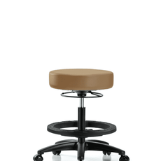 Vinyl Stool without Back - Medium Bench Height with Black Foot Ring & Casters in Taupe Trailblazer Vinyl - VMBSO-RG-BF-RC-8584