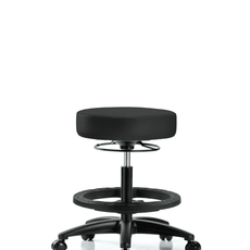 Vinyl Stool without Back - Medium Bench Height with Black Foot Ring & Casters in Charcoal Trailblazer Vinyl - VMBSO-RG-BF-RC-8605