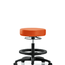 Vinyl Stool without Back - Medium Bench Height with Black Foot Ring & Casters in Orange Kist Trailblazer Vinyl - VMBSO-RG-BF-RC-8613