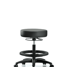 Vinyl Stool without Back - Medium Bench Height with Black Foot Ring & Casters in Carbon Supernova Vinyl - VMBSO-RG-BF-RC-8823