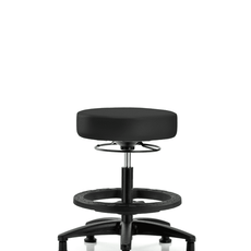 Vinyl Stool without Back - Medium Bench Height with Black Foot Ring & Stationary Glides in Charcoal Trailblazer Vinyl - VMBSO-RG-BF-RG-8605