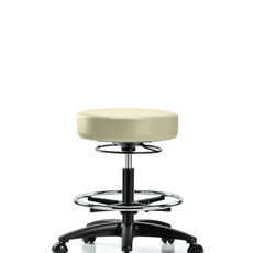 Vinyl Stool without Back - Medium Bench Height with Chrome Foot Ring & Casters in Adobe White Trailblazer Vinyl - VMBSO-RG-CF-RC-8501