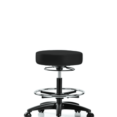 Vinyl Stool without Back - Medium Bench Height with Chrome Foot Ring & Casters in Black Trailblazer Vinyl - VMBSO-RG-CF-RC-8540